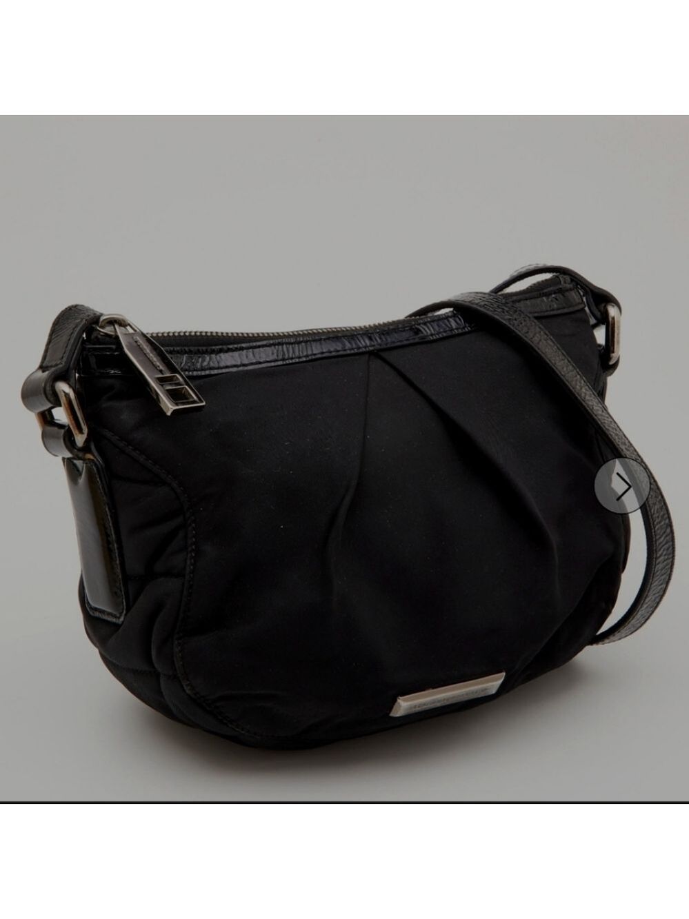 Burberry Black Pleated Nylon and Patent Leather Crossbody Bag